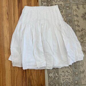 Pleated White Poplin Midi Skirt